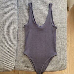 By Together Ribbed Scoop Neck Bodysuit in Charcoal Grey size Small